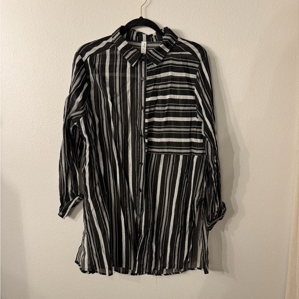 Black and White Striped Button-Up Shirt